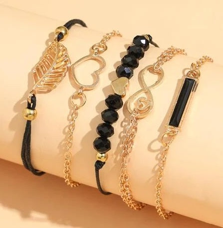 Ensemble de 5 bracelets noirs et dorés