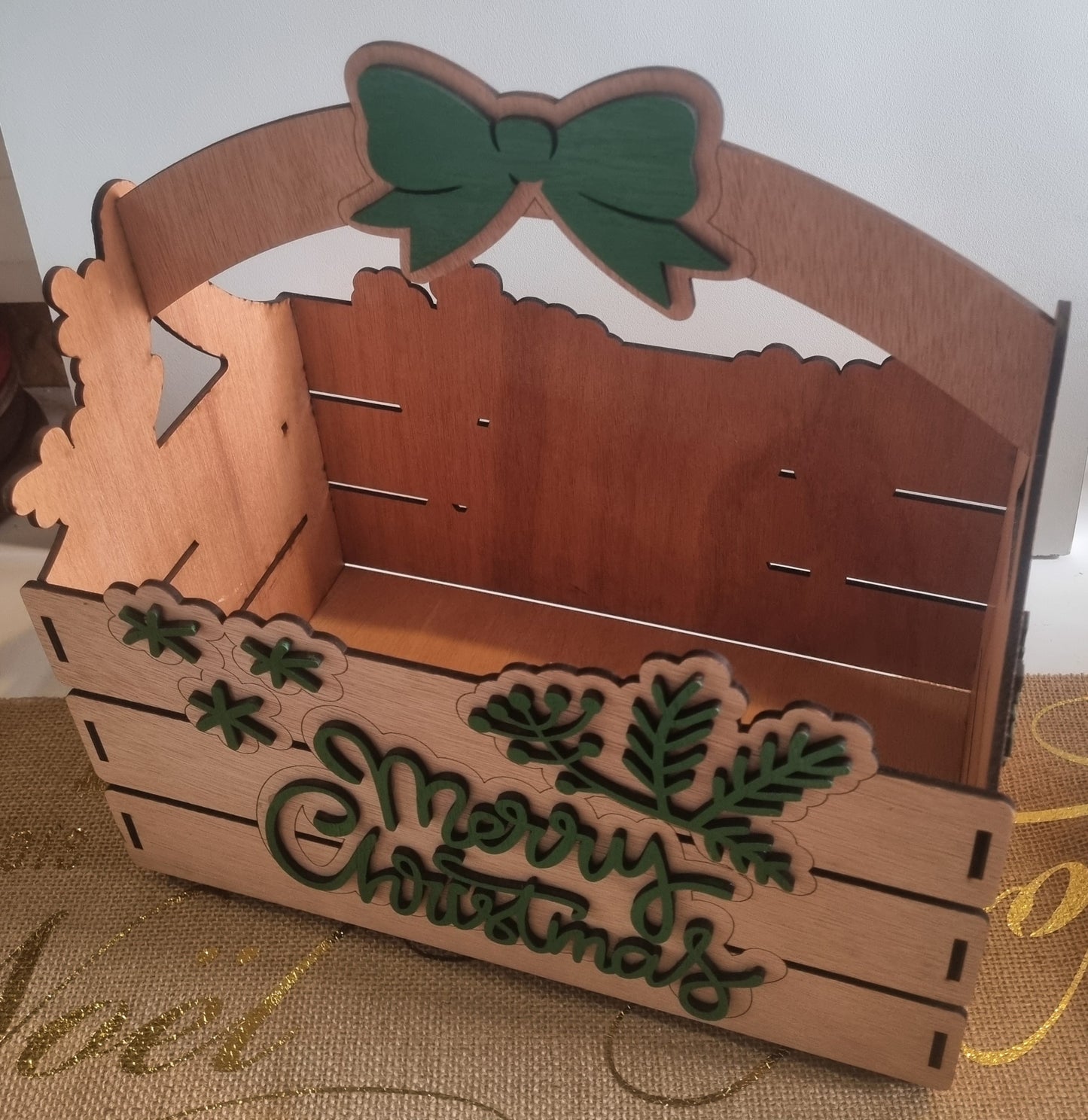 Caisse de noël en bois rectangulaire