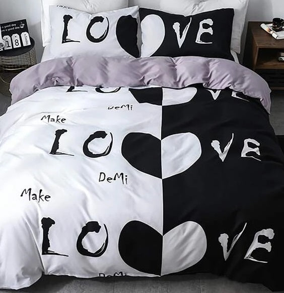 Housse de couette "Love" noire et blanche