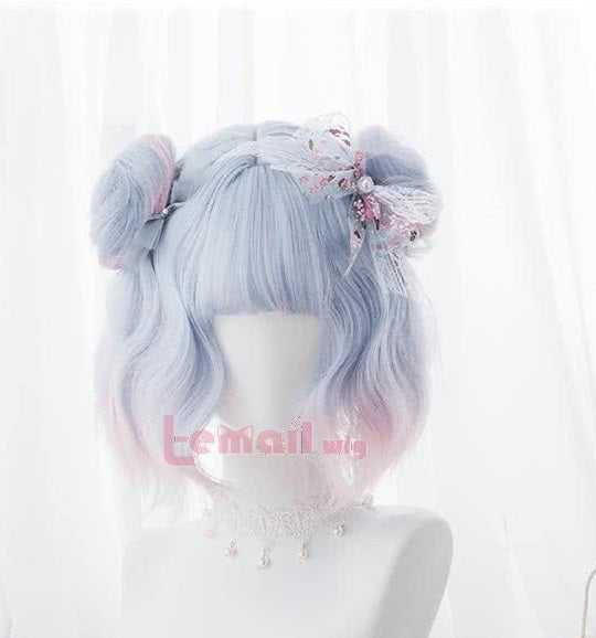 Perruque Lolita courte bleue rose pastel