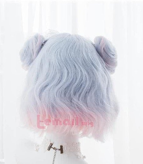 Perruque Lolita courte bleue rose pastel