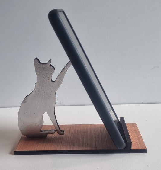 Support de smartphone en bois "Chat patte tendue"