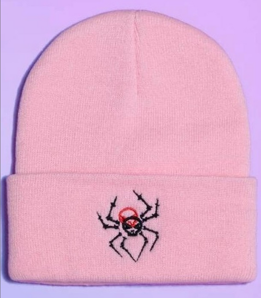 Bonnet rose avec araignée