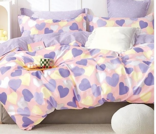 Housse de couette " Coeurs pastels " avec taies d'oreiller