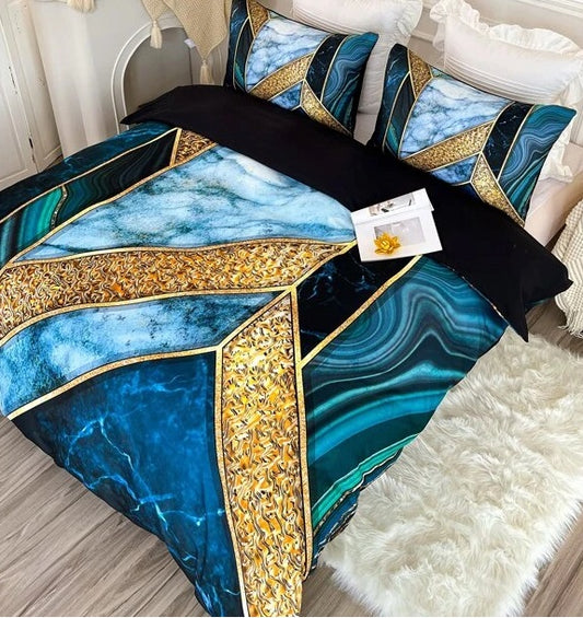 Housse de couette "Bleue et dorée"
