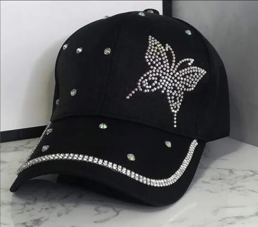 Casquette noire avec papillon strass