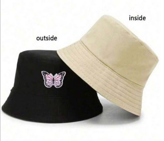 Bob réversible noir avec papillons mauves