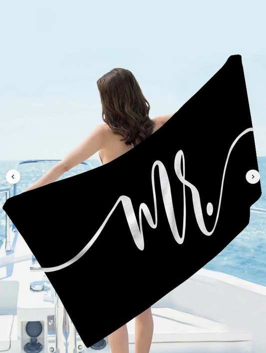 Serviettes de plage Monsieur Madame noires et blanches