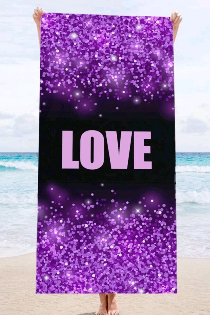 Serviette de plage noire et mauve "Love"